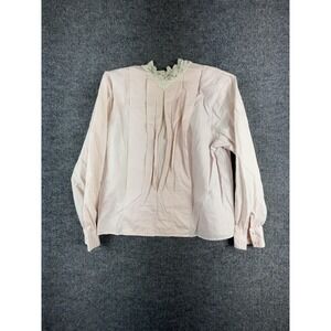 Courtney Rhodes Blouse Womens 12 Pink Lace High Neck Pleated Long Sleeve Top
